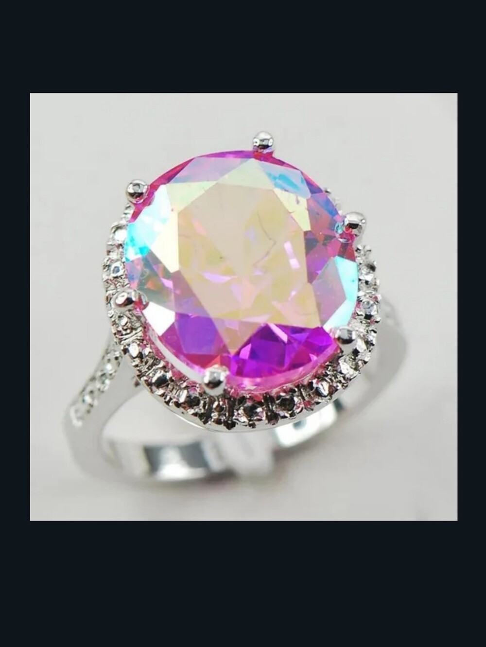 New Big Rainbow Topaz 925 Sterling Silver Ring